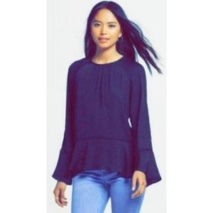 High Low Deep Blue‎ Bell Sleeve Top-NWT